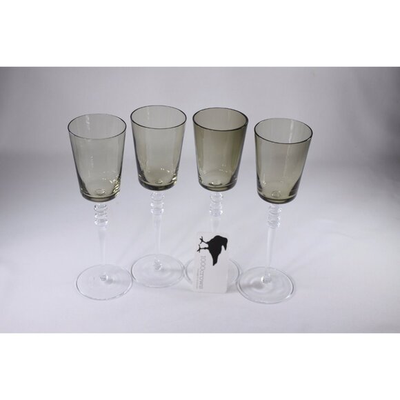 Vintage 10" tall two-tone wine glasses set of 4, smoky glass crystal or glass - Picture 3 of 8